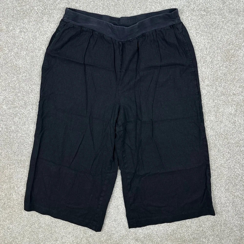 Liz & Me Black Linen Blend Wide Leg Cropped Pants Plus Size 18W Pull On Culottes